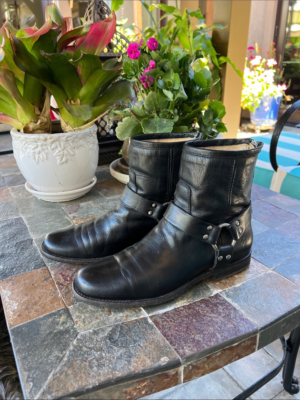 Frye Phillips harness Black Leather Ankle Boots 8 - Picture 3 of 8